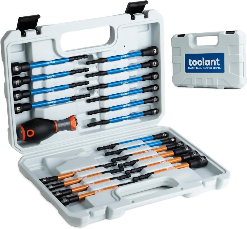 toolant 21pcs Extra Long Nut Driver Bit Set, SAE/Metric Magnetic Nut Driver Set with Replacement Handle - Image 1